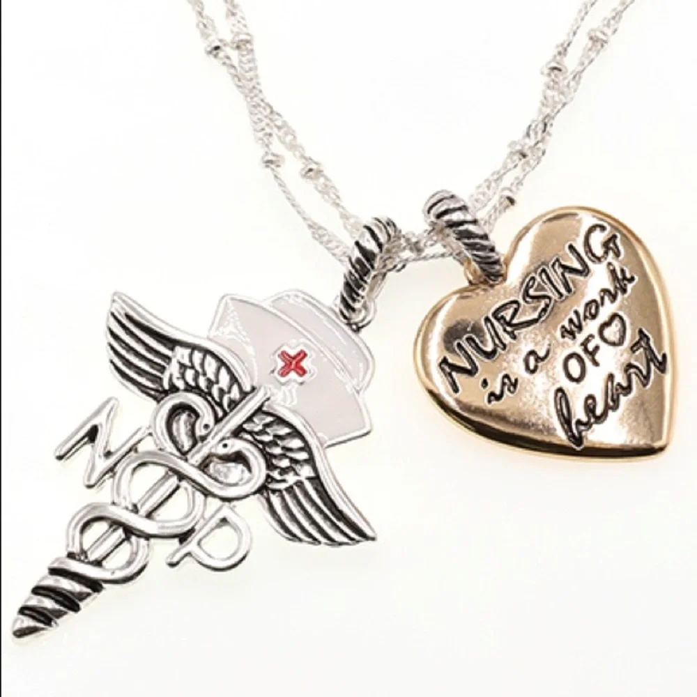 Silver and gold nursing toggle charm necklace